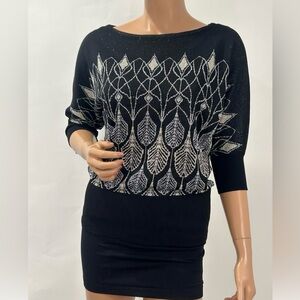 White House Black Market Black and Silver Knit Top